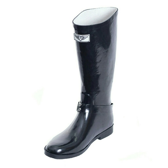 Women's Rainboots, Rubber Tall Rain Boots, RB-1537, Black - Picture 2 of 3